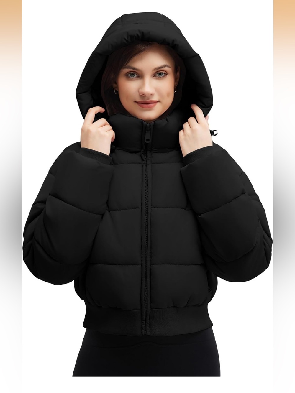 NIB WHN Black Puffer Hooded Jacket - Women's Winter Coat, Size Large